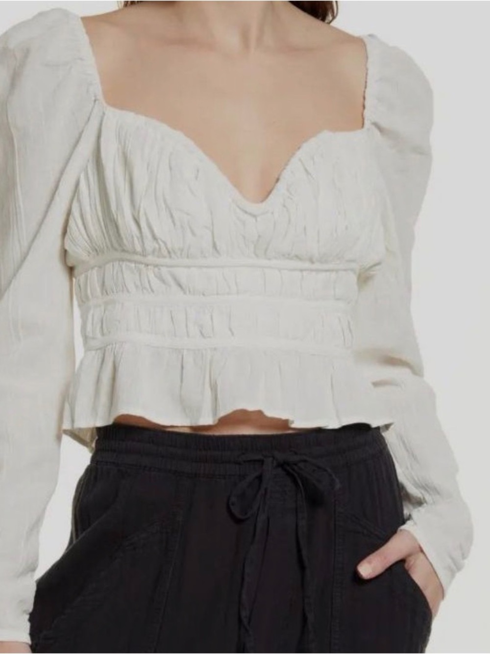 NWT Free People Chloe Ruched Tie Back Long-Sleeve Top